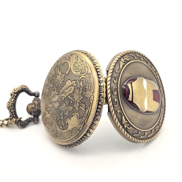 Red Gold Helmet Pocket Watch – Personalized Enamel Armor Design Vintage Gift - Picture 5 of 10